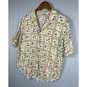 Floral Tile Camp Shirt Soft Girl Feminine Resortwear Vacation Shirt L GUC